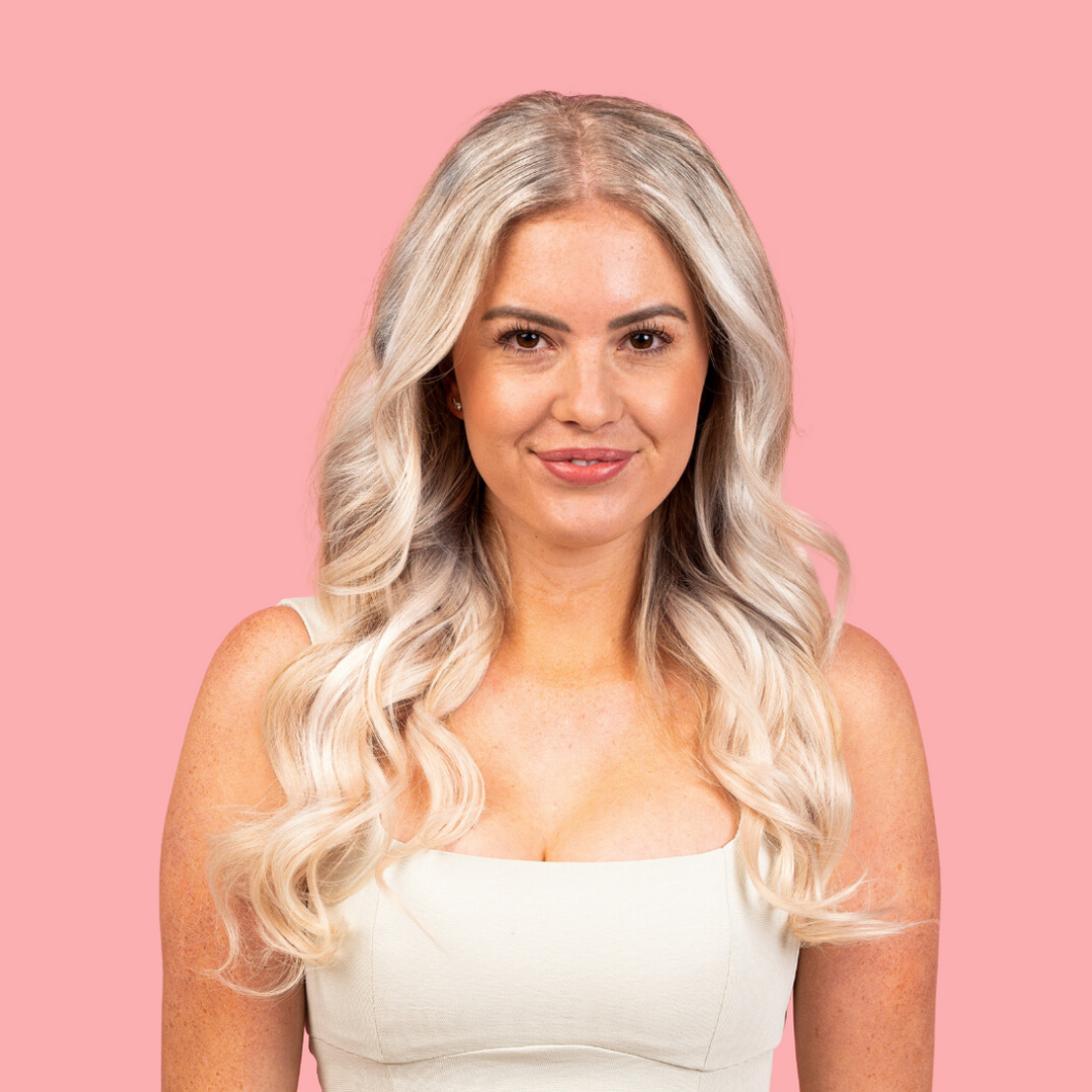 Tape- in Platinum Blonde Hair Extensions model